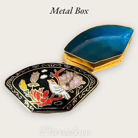 Vintage Mini Asian Bird & Floral Inlay Cloisonné Trinket Box With Lid - Picture 3 of 7